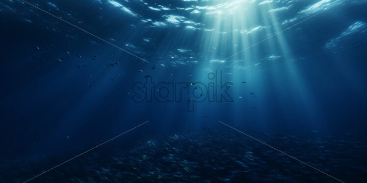 A dark blue ocean, underwater landscape - Starpik Stock