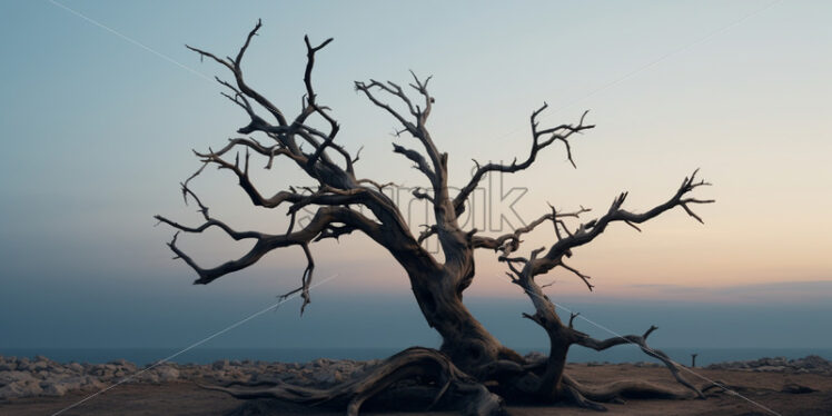 A dead tree on dry land - Starpik Stock