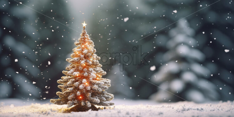 A decorated Christmas tree in a forest in winter - Starpik Stock