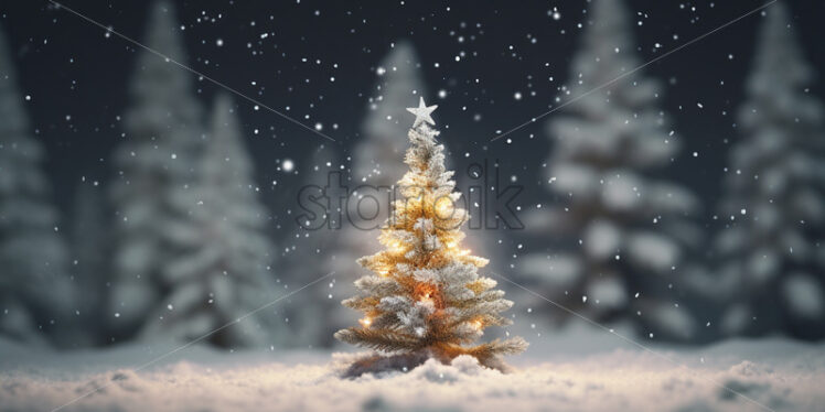 A decorated Christmas tree in a forest in winter - Starpik Stock