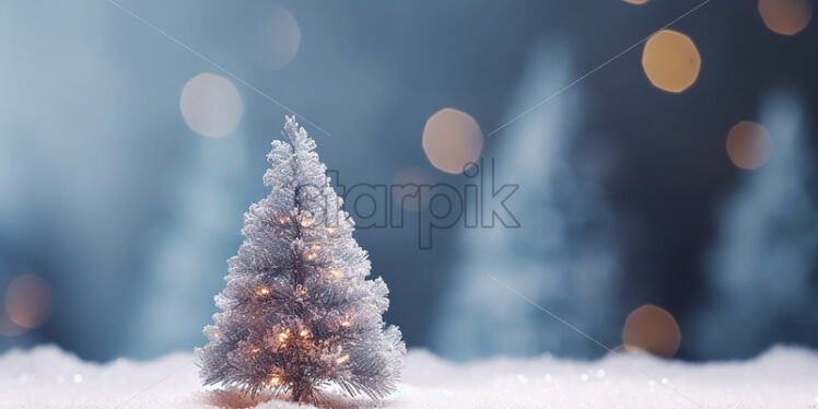 A decorated Christmas tree in miniature on the snow - Starpik Stock