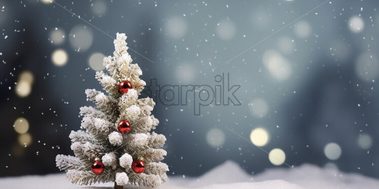 A decorated Christmas tree in miniature on the snow - Starpik Stock