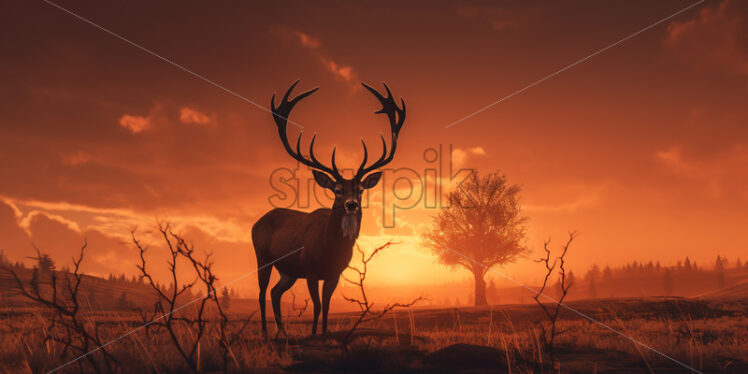 A deer on a field at sunset - Starpik Stock