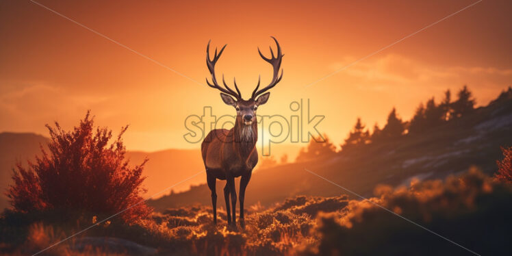 A deer on a field at sunset - Starpik Stock