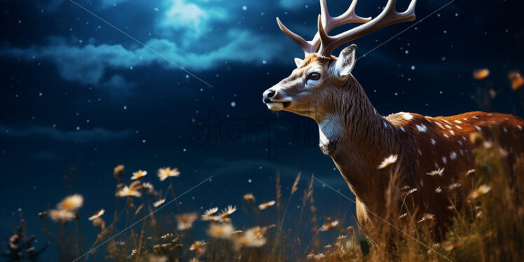 A deer on a plain at night under the full moon - Starpik Stock