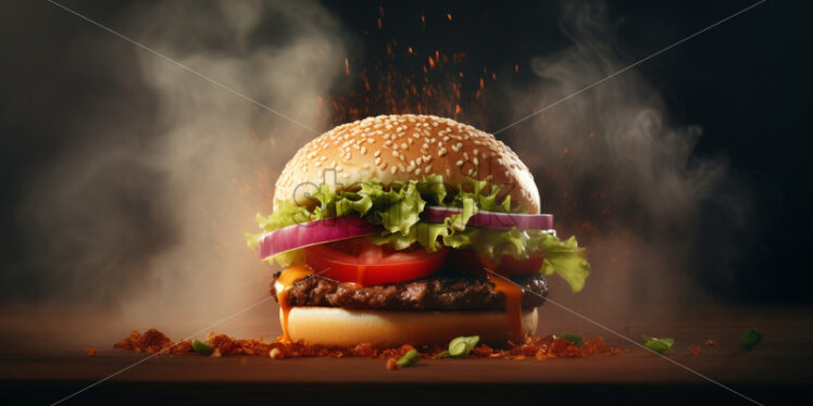 A delicious burger with air vapour - Starpik Stock