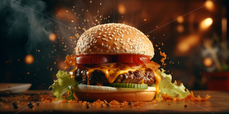 A delicious burger with air vapour - Starpik Stock