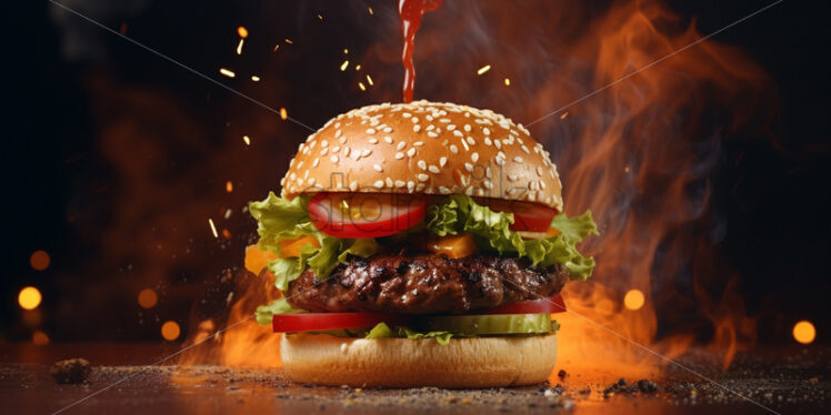 A delicious burger with air vapour - Starpik Stock