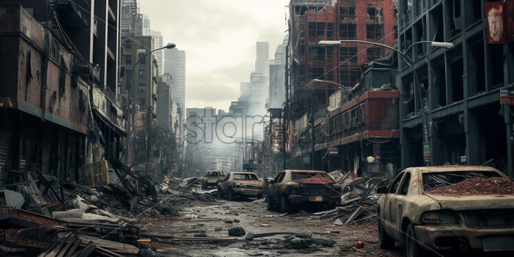 A destroyed city with ruined streets - Starpik Stock