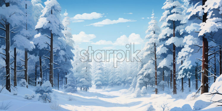 A digital painting of a snowy forest - Starpik Stock