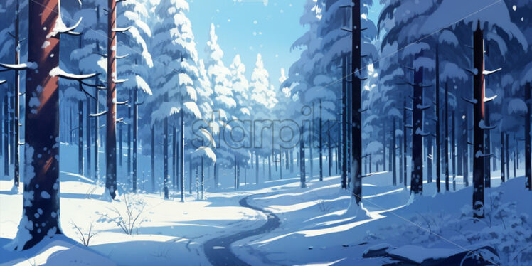 A digital painting of a snowy forest - Starpik Stock