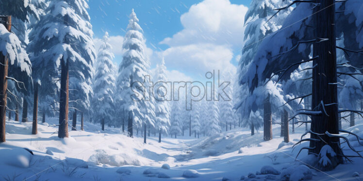 A digital painting of a snowy forest - Starpik Stock