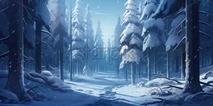 A digital painting of a snowy forest - Starpik Stock