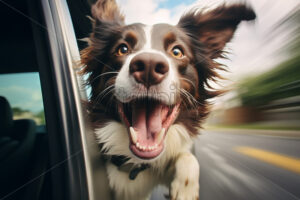 A dog sticking its head out of a car window - Starpik Stock