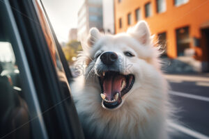 A dog sticking its head out of a car window - Starpik Stock