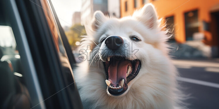 A dog sticking its head out of a car window - Starpik Stock