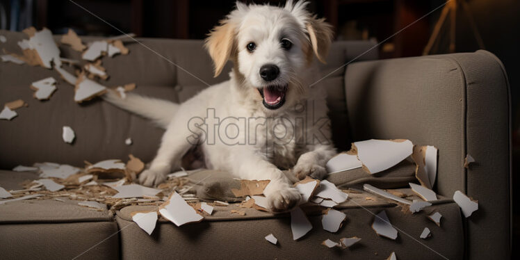 A dog that destroyed a couch - Starpik Stock