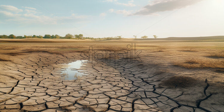 A dry field, with cracked earth and dry vegetation - Starpik Stock