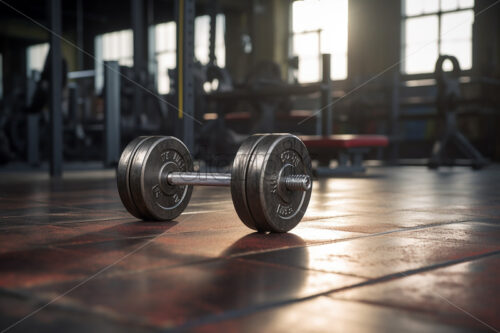 A dumbbell sitting on the floor in the gym - Starpik Stock