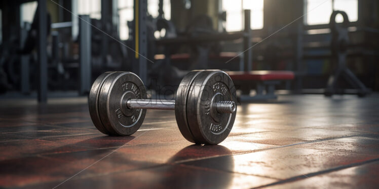 A dumbbell sitting on the floor in the gym - Starpik Stock