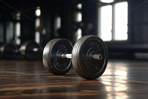 A dumbbell sitting on the floor in the gym - Starpik Stock