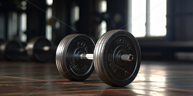 A dumbbell sitting on the floor in the gym - Starpik Stock