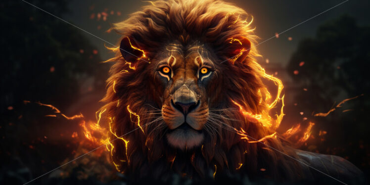 A fantastic lion with fiery eyes - Starpik Stock