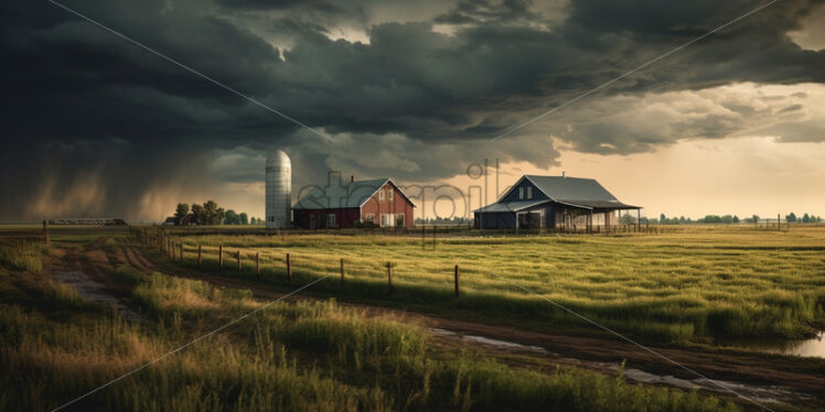 A farm in a field, a sky that brings the storm - Starpik Stock