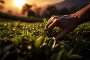 A farmer checks the condition of the tea leaves - Starpik Stock