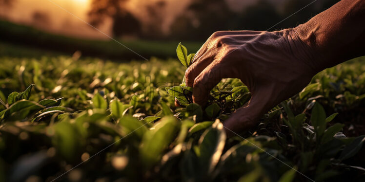 A farmer checks the condition of the tea leaves - Starpik Stock