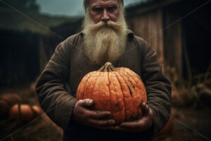 A farmer holding a pumpkin in his arms - Starpik Stock