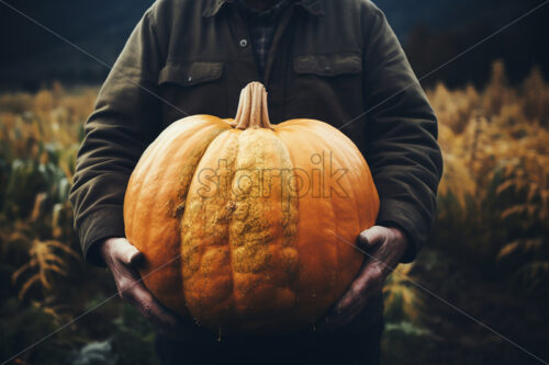 A farmer holding a pumpkin in his arms - Starpik Stock