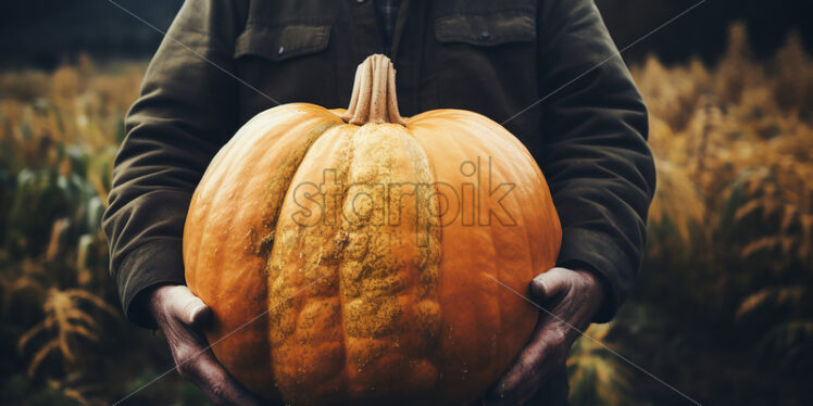 A farmer holding a pumpkin in his arms - Starpik Stock