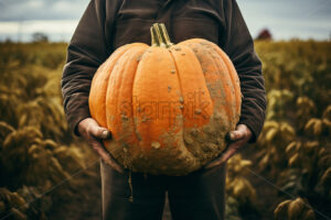 A farmer holding a pumpkin in his arms - Starpik Stock