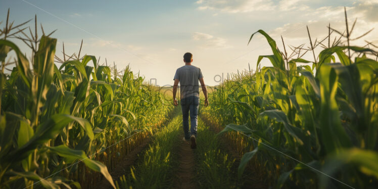 A farmer in a field of corn - Starpik Stock