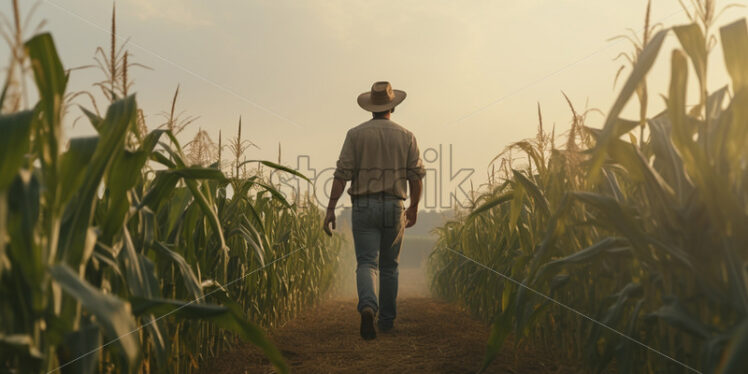 A farmer in a field of corn - Starpik Stock