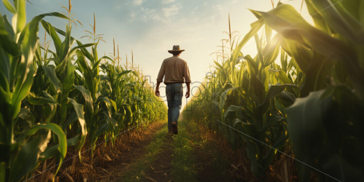 A farmer in a field of corn - Starpik Stock