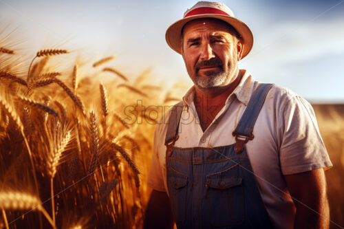 A farmer in a field where wheat grows - Starpik Stock