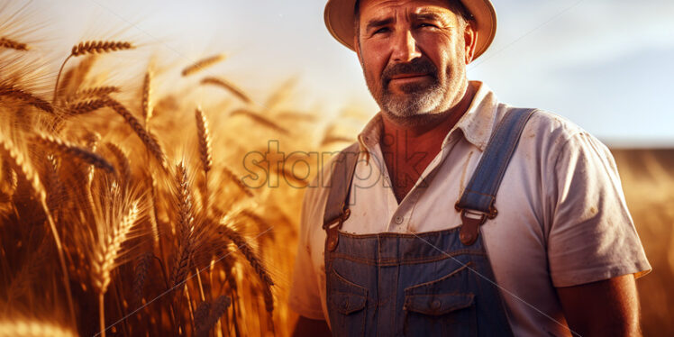 A farmer in a field where wheat grows - Starpik Stock