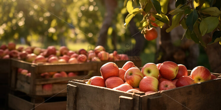 A few baskets of fresh apples in an orchard - Starpik Stock