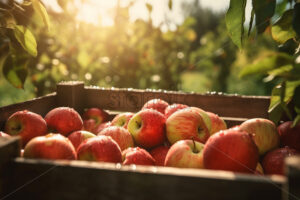 A few baskets of fresh apples in an orchard - Starpik Stock