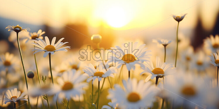 A field of daisies at sunrise - Starpik Stock