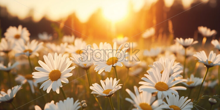 A field of daisies at sunrise - Starpik Stock