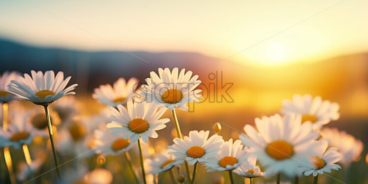 A field of daisies at sunrise - Starpik Stock