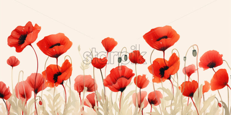 A field of poppies in watercolor, clipart - Starpik Stock