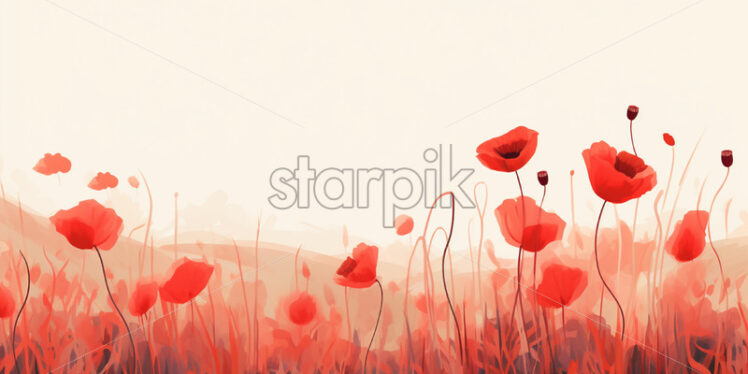 A field of poppies in watercolor, clipart - Starpik Stock