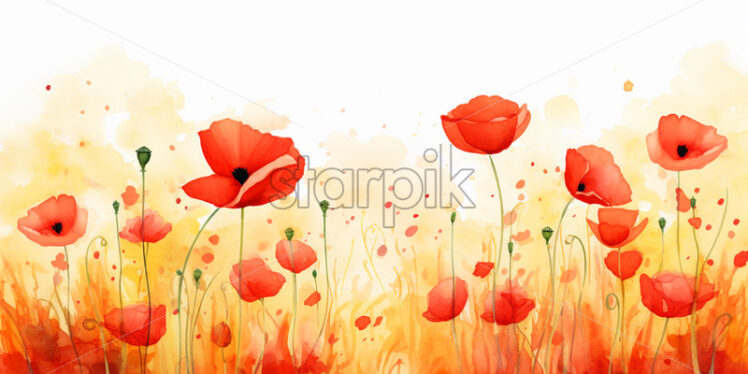 A field of poppies in watercolor, clipart - Starpik Stock