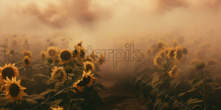 A field of sunflowers in smoke - Starpik Stock