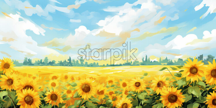 A field of sunflowers in watercolor, clipart - Starpik Stock