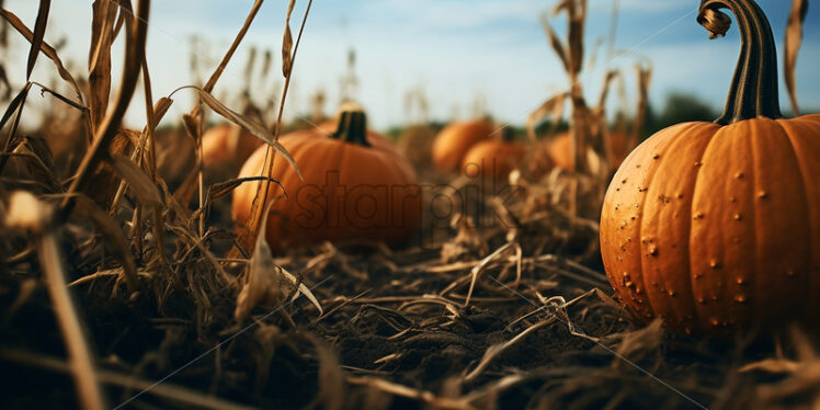 A field where many pumpkins grow - Starpik Stock